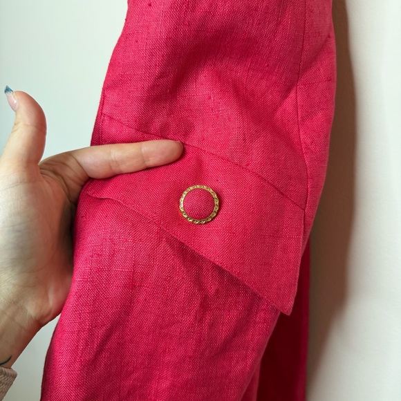 VTG 100% Linen Lagenlook Preppy Old Money Aesthetic Pink Strappy Pinafore Dress - Picture 3 of 6